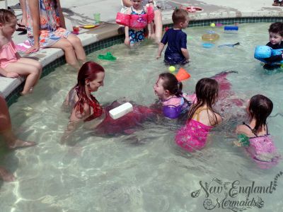 Real Mermaid Swimming and Playing with Kids for a Birthday Pool Party Cape Cod Massachusetts